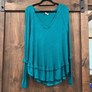 We the Free teal green long sleeve shirt